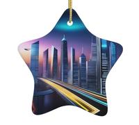 Yyhwhjde Décoration en céramique à suspendre pour sapin de Noël Motif scène nocturne de la ville du futur 7,9 x 7,9 cm