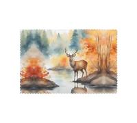 YYHWHJDE Deer by The River Prints Lot de 6 sets de table lavables résistants à la chaleur pour décoration de table de salle à manger - Épais, robustes et personnalisés
