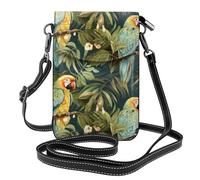 YYHWHJDE Deux perroquets sur des imprimés de palmiers verts - Petit sac à bandoulière en cuir pour femme - Imperméable et durable