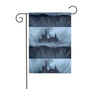 YYHWHJDE Drapeau de jardin imprimé château brumeux, 30,5 x 45,7 cm pour décoration de cour avec une largeur de poteau de 3 cm (drapeau uniquement, mât non inclus)