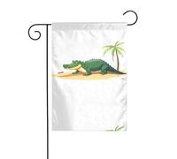 YYHWHJDE Drapeau de jardin imprimé crocodile sur la plage, décoration de cour 30,5 x 45,7 cm pour jardin, terrasse, balcon