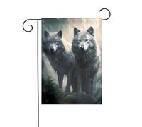 YYHWHJDE Drapeau de jardin imprimé deux loups 30,5 x 45,7 cm pour décoration de cour avec une largeur de poteau de 3 cm (drapeau uniquement, mât non inclus)