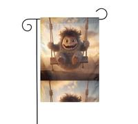 YYHWHJDE Drapeau de jardin imprimé Le petit monstre sur la balançoire 30,5 x 45,7 cm pour jardin, terrasse, balcon