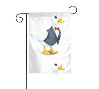 YYHWHJDE Drapeau de jardin imprimé petit canard blanc dans un costume 30,5 x 45,7 cm pour décoration de cour avec une largeur de poteau de 3 cm (drapeau uniquement, mât non inclus)