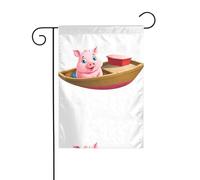 YYHWHJDE Drapeau de jardin imprimé petit cochon rose sur un bateau 30,5 x 45,7 cm pour jardin, terrasse, balcon