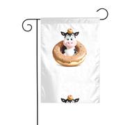 YYHWHJDE Drapeau de jardin imprimé petite vache sur un donut - Décoration de cour - 30,5 x 45,7 cm - Pour jardin, terrasse, balcon