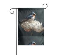 YYHWHJDE Drapeau de jardin imprimé petites hirondelles sur fleurs blanches 30,5 x 45,7 cm pour jardin, terrasse, balcon