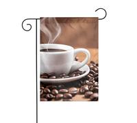 YYHWHJDE Drapeau de jardin imprimé tasse à café et grains de café décoration cour 30,5 x 45,7 cm pour jardin, terrasse, balcon