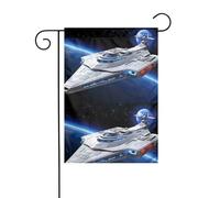 YYHWHJDE Drapeau de jardin imprimé vaisseau spatial Décoration de cour 30,5 x 45,7 cm pour jardin, terrasse, balcon