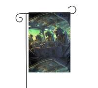 YYHWHJDE Drapeau de jardin imprimé vaisseau spatial extraterrestre 30,5 x 45,7 cm pour décoration de cour avec une largeur de poteau de 3 cm (drapeau uniquement, mât non inclus)