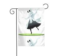 YYHWHJDE Drapeaux de jardin imprimés « A ghost wearing a bow is dancing » - 30,5 x 45,7 cm - Pour décoration de cour avec une largeur de poteau de 3 cm (drapeau uniquement, mât non inclus)