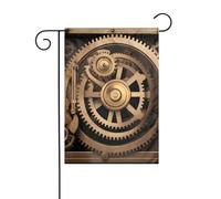 YYHWHJDE Drapeaux de jardin imprimés avec engrenages mécaniques dorés de 30,5 x 45,7 cm pour décoration de cour avec une largeur de poteau de 3 cm (drapeau uniquement, mât non inclus)