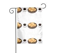 YYHWHJDE Drapeaux de jardin imprimés biscottes avec café 30,5 x 45,7 cm pour décoration de cour avec une largeur de poteau de 3 cm (drapeau uniquement, mât non inclus)
