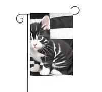 YYHWHJDE Drapeaux de jardin imprimés chaton à rayures noires et blanches 30,5 x 45,7 cm pour décoration de cour avec une largeur de poteau de 3 cm (drapeau uniquement, mât non inclus)
