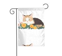 YYHWHJDE Drapeaux de jardin imprimés chaton faisant une sieste devant des fleurs 30,5 x 45,7 cm pour décoration de cour avec une largeur de poteau de 3 cm (drapeau uniquement, mât non inclus)