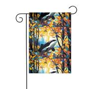 YYHWHJDE Drapeaux de jardin imprimés Killer Whale In The Woods - 30,5 x 45,7 cm - Pour décoration de cour - Largeur de poteau de 3 cm (drapeau uniquement, mât non inclus)