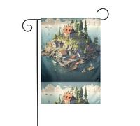 YYHWHJDE Drapeaux de jardin imprimés « Petite ville sur l'île » - 30,5 x 45,7 cm - Pour décoration de cour - Largeur de poteau de 3 cm (drapeau uniquement, mât non inclus)