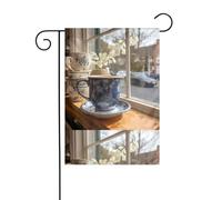 YYHWHJDE Drapeaux de jardin rétro en céramique imprimés en forme de tasse dans la fenêtre 30,5 x 45,7 cm pour décoration de cour avec une largeur de poteau de 3 cm (drapeau uniquement, mât non inclus)