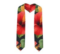YYHWHJDE Écharpe en satin aplatie avec belles fleurs d'hibiscus pour image de remise de diplôme 183 cm, cadeau de remise de diplôme pour elle/lui, coin pointu, Taille unique