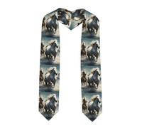 YYHWHJDE Écharpe en satin aplatie avec chevaux qui courent sauvage dans la rivière - 183 cm - Cadeau de remise de diplôme pour elle/lui, coin pointu, Taille unique