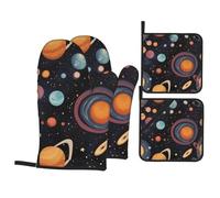 YYHWHJDE Ensemble de 4 pièces de cuisine avec 2 gants isothermes et 2 coussinets pour couvercles de casserole avec poches, anti-brûlure et isolation thermique