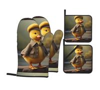 YYHWHJDE Ensemble de 4 pièces de cuisine avec 2 gants isothermes et 2 coussinets pour couvercles de casserole avec poches, anti-brûlure et isolation thermique