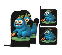 YYHWHJDE Ensemble de 4 pièces de cuisine avec 2 gants isothermes et 2 coussinets pour couvercles de casserole avec poches anti-brûlures et isolation thermique