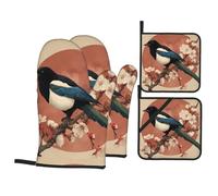 YYHWHJDE Ensemble de 4 pièces de cuisine avec 2 gants isothermes et 2 coussinets pour couvercles de casserole avec poches anti-brûlures et isolation thermique