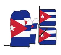 YYHWHJDE Ensemble de 4 pièces de cuisine avec motif drapeau cubain - Gant de cuisine isolé et manique anti-brûlure et isolation thermique