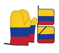 YYHWHJDE Ensemble de 4 pièces de cuisine avec motif drapeau de la Colombie - Gant de cuisine isolé et manique anti-brûlure et isolation thermique