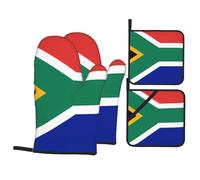 YYHWHJDE Ensemble de 4 pièces de cuisine avec motif drapeau de l'Afrique du Sud - Gant de cuisine isolé et manique anti-brûlure et isolation thermique