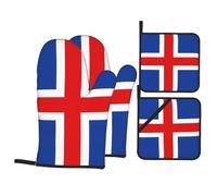 YYHWHJDE Ensemble de 4 pièces de cuisine avec motif drapeau de l'Islande - Gant de cuisine isolé et manique anti-brûlure et isolation thermique
