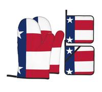YYHWHJDE Ensemble de 4 pièces de cuisine avec motif drapeau du Texas comprenant 2 gants isolants et 2 coussinets pour couvercles de casserole avec poches, anti-brûlure et isolation thermique