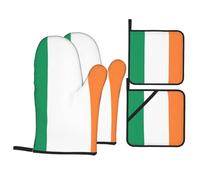 YYHWHJDE Ensemble de 4 pièces de cuisine avec motif drapeau irlandais - Gant de cuisine isolé et manique anti-brûlure et isolation thermique