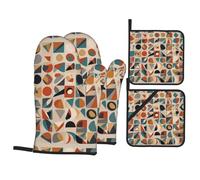 YYHWHJDE Ensemble de 4 pièces de cuisine coloré comprenant 2 gants isothermes et 2 coussinets pour couvercles de casserole avec poches, anti-brûlure et isolation thermique