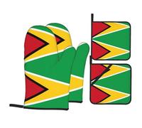YYHWHJDE Ensemble de 4 pièces de cuisine motif drapeau de la Guyane comprenant 2 gants isolants et 2 coussinets pour couvercles de casserole avec poches, anti-brûlure et isolation thermique