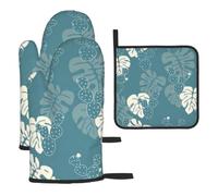 YYHWHJDE Ensemble de cuisine - Gants imperméables et résistants à la | Housse de protection pour cuisiner, griller et utiliser au four Motif feuilles mignonnes