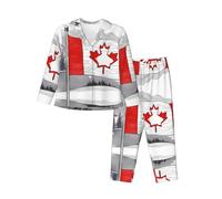 YYHWHJDE Ensemble de pyjama cardigan pour femme Imprimé drapeau canadien Taille : le tissu est doux, respirant et doux pour la peau, Noir, S