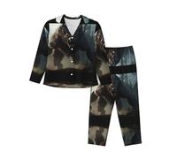 YYHWHJDE Ensemble de pyjama cardigan pour femme Loup-garou HD Taille de l'image : le tissu est doux, respirant et doux pour la peau, Noir, L