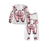 YYHWHJDE Ensemble de pyjama cardigan pour femme, motif cochon. Taille : le tissu est doux, respirant et doux pour la peau, Noir, XL