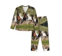 YYHWHJDE ensemble de pyjama gilet pour femme Chevaux en galop Taille : le tissu est doux, respirant et doux pour la peau, schwarz., S