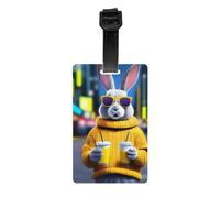 YYHWHJDE Étiquette de bagage - Matériau en PVC durable avec champ d'informations personnelles et bracelet amovible pour une identification facile du lapin avec motif de boisson