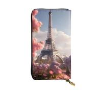 YYHWHJDE Flower Paris Tour Eiffel Portefeuille long en cuir imprimé Conçu pour les filles et les femmes tendance, élégant et personnalisé 19 x 10,5 cm, noir, taille unique, Noir , Taille unique