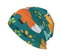 YYHWHJDE Forest Happy Fox Prints Bonnet tricoté élastique chaud pour homme et femme Noir