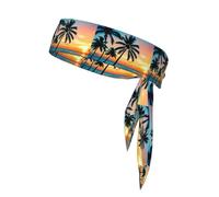 YYHWHJDE Foulard de sport, motif coucher de soleil, océan, palmiers tropicaux, crépuscule, absorbant la transpiration et respirant, bandeau de mouvement, foulard double face