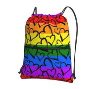 YYHWHJDE Gay Pride Sac à dos avec cordon de serrage et poche zippée pour voyage et randonnée Motif arc-en-ciel