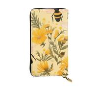 YYHWHJDE Gnome Bee Portefeuille long en cuir de qualité avec imprimé floral jaune pour filles et femmes 19 x 10,5 cm, Noir , Taille unique