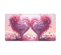 YYHWHJDE Grand tapis de souris de jeu de bureau avec deux cœurs roses 40,6 x 74,9 cm : forte adhérence et durabilité. Épais et antidérapant
