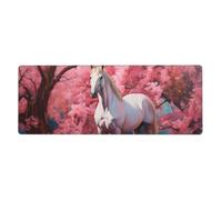 YYHWHJDE Grand tapis de souris de jeu surdimensionné en caoutchouc 80 x 30 cm Convient pour ordinateur de bureau, ordinateur portable, PC, cheval devant arbres fleuris imprimé