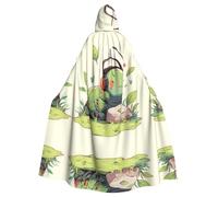 YYHWHJDE Grande cape à capuche avec nœud papillon, sans fermeture éclair - Motif chenille écoutant de la musique - Pour Halloween